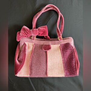 Y2K Pink Purse with Velvet, Plaid, Chevron and Bow details